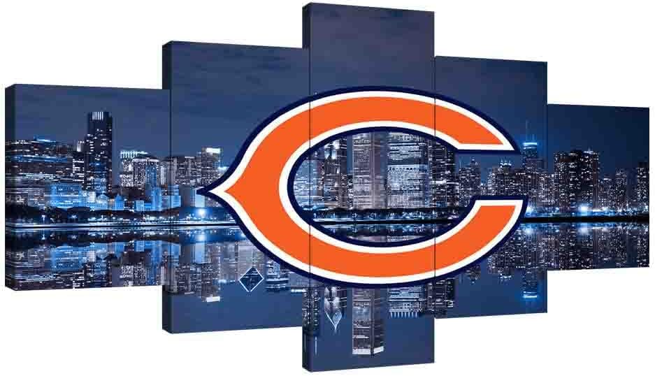 Chicago Sports Team Bears Wall Art Poster Canvas Print Large Size Framed Home Wall Decor Collection Gift (C,Wooden frame-80x150cm)