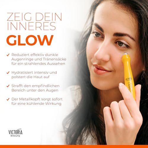 Victoria Beauty Augen Roll On kühlend mit Vitamin C, Augenroller gegen Falten und Augenringe, Soforteffekt Augenserum mit Retinol, Anti Aging Augencreme, optimale Augenpflege, 15ml