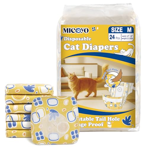 MICOOYO katzenwindel für Katzen,Super Saugfähige Katzen Windeln mit Verstellbaren Schaumstofflöchern,Einweg-Windelhosen für läufige Hündinnen...