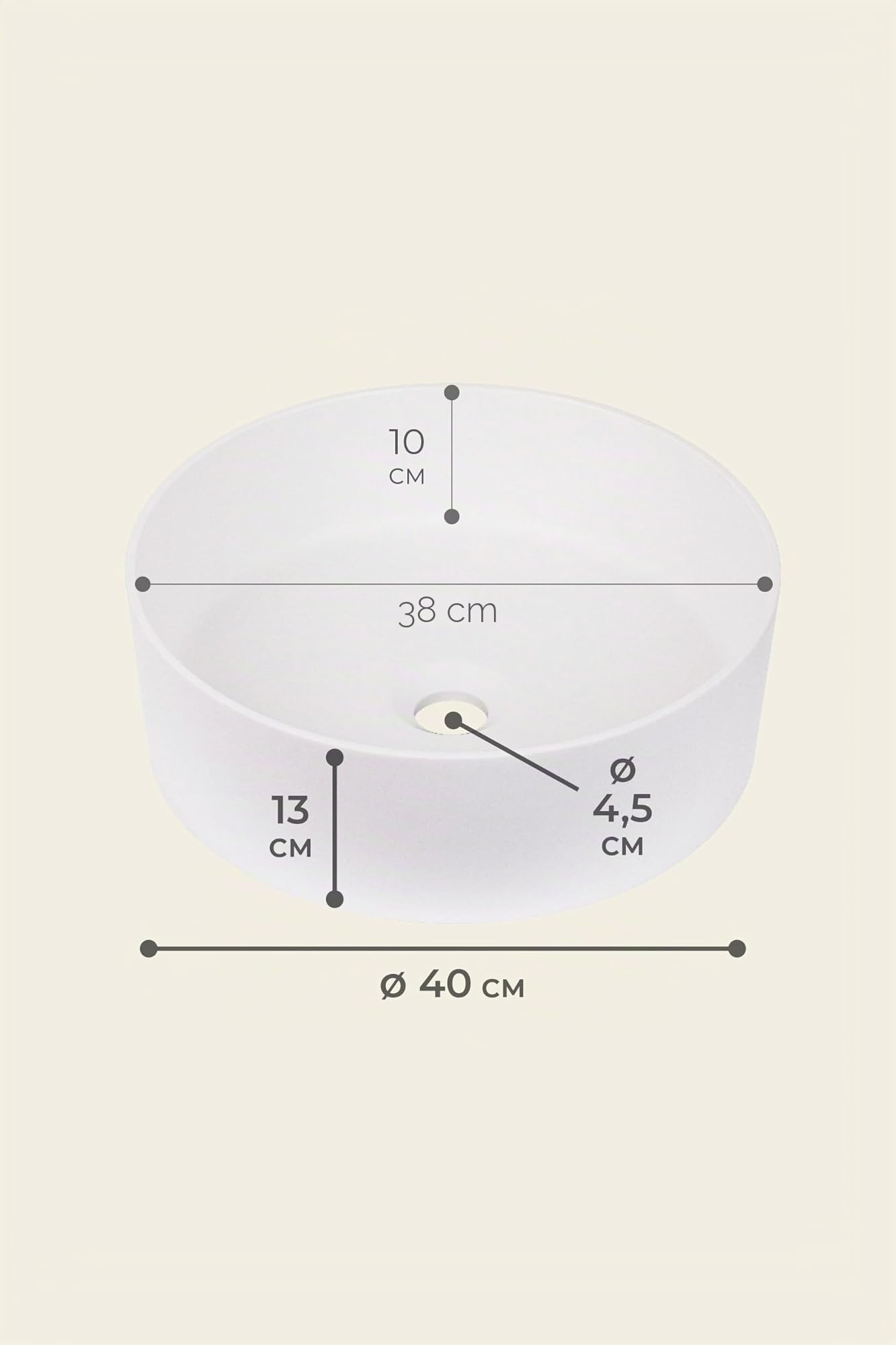 Vasque à poser ronde Ø40 cm IRENE en solid surface blanc BASS | matière résine très résistante | trou de vidage pré-percé Ø 4.5cm | hauteur 13 cm