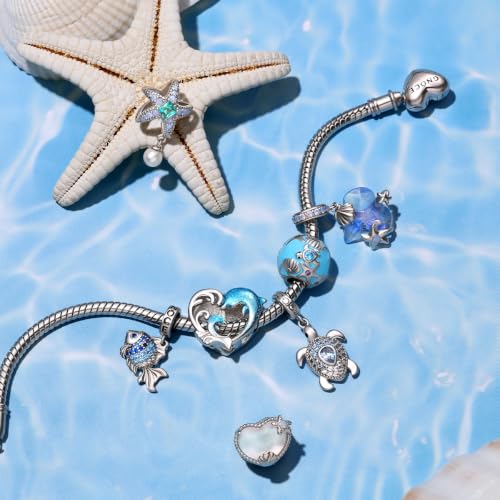 Image of GNOCE Ocean World Cute Animal Charm Beads,925 Sterling Silver Dangle Charms Fit Bracelets & Necklace, Hand-Finished Keepsake Travel Jewelry Gift for Women Men BBF