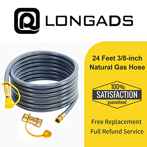 LONGADS 24 feet 3/8 Inch ID Natural Gas Hose with Quick Connect, Propane Gas Hose for Fire Pit Grill, Low Pressure Appliance 3/8 Female Pipe Thread x 3/8 Male Flare Quick Disconnect - CSA Certified - Thumbnail 2