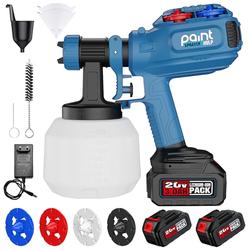 20V Battery Powered Paint Gun System Paint Gun with 2 x 3000mAh Batteries and Charger and 1500ml Container for Painting Interior and Exterior Walls