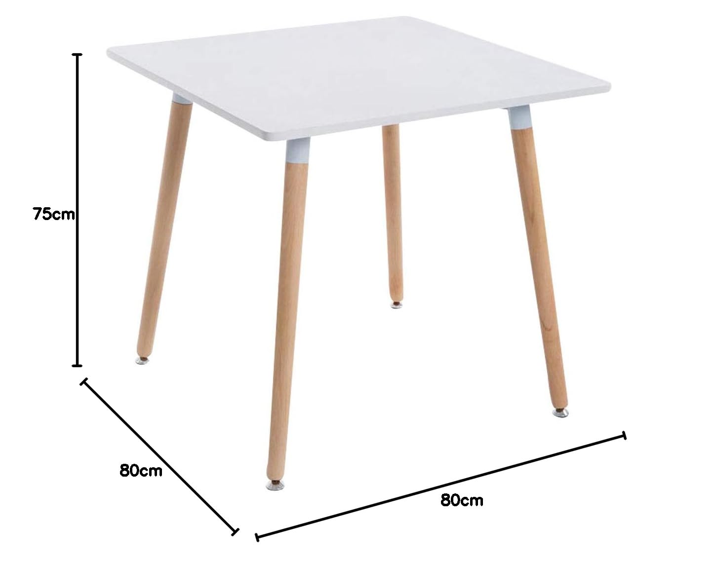 CLP Tavolo Bianco Quadrato Bente In Legno I Tavolo Da Pranzo Design Scandinavo Con Piedini Antigraffio 80 x 80 CM, Colore:natura