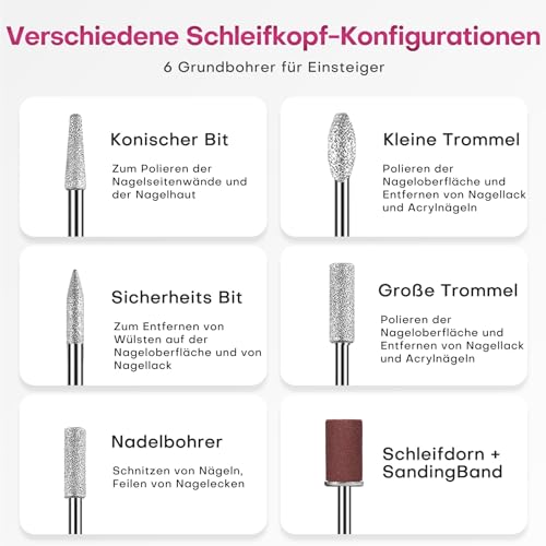 COSLUS Kabellos Tragbar Nagelfräser, 11 in 1 Profi Maniküre und Pediküreset, Nagelfeile für Gelnägel und Acrylnägel, Nagelformen, Entfernen von Hornhaut