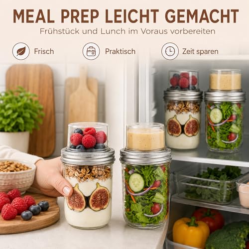 VITEVER Overnight Oats Gläser 2er Set, 480 ml + 120 ml Müslibecher to go mit Deckel, Joghurtbecher Glas mit Topping-Fach… – Ansicht 6