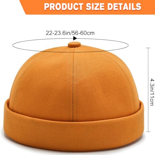Image of 2 Pcs Mens Brimless Docker Cap Set - Retro Worker Sailor Skull Cap Beanie with Rolled Cuff