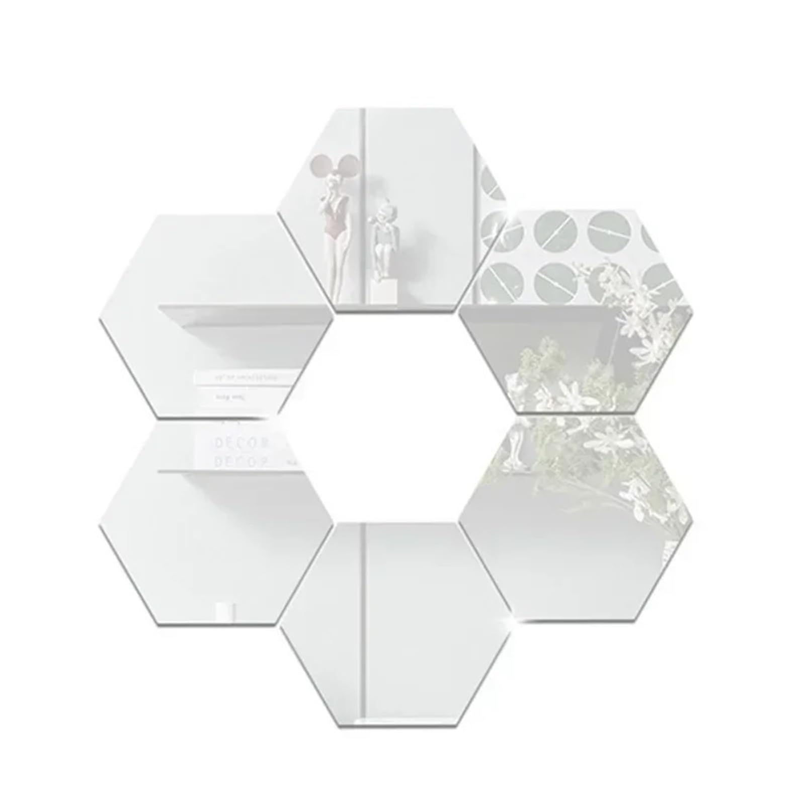 Hexagonal Mirror Wall Sticker Hexagon Mirror Wall Stickers Self Adhesive Removable Living Room Bathroom Bedroom Wall Decoration Mirror Home Decoration(12pcs Silver,M 100x85x50mm)