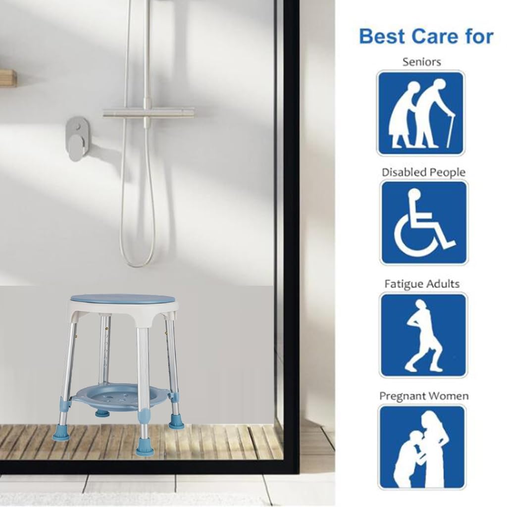 Silla de Ducha giratoria Ajustable de 360° con Bandeja de Almacenamiento para Personas Mayores y discapacitadas, Taburete de bañera para Mayor Movilidad y Comodidad.