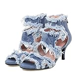 NOWNIN Women's Blue jean Sandals for Women Denim Open Toe High Heeled Sandals Fashion Comfortable Ankle Strap Stiletto Shoes，Blue 11