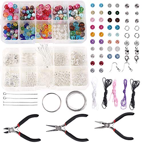 Robasiom 588Pcs DIY Box - Kit with Ear Wire Spacers Beads Pendants Elastic String Jump Rings for Jewelry Necklace Bracelet Earring Making Accessories