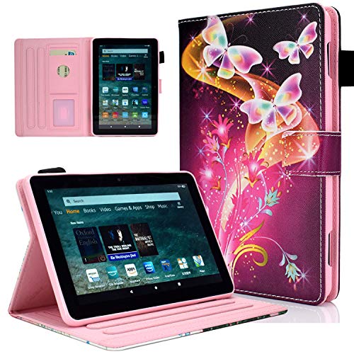 KEROM Kindle Fire HD 8 Case, Fire HD 8 Plus Cover, Slim Folding Stand Leather Protective Case for HD 8, HD 8 Plus, Compatible with 10th Generation, 2020 Release, Cover with Auto Sleep Wake -Butterfly