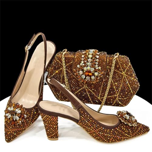 Wjnvfioo African Shoes and Bag Matching Set Gold Women Wedding Evening Shoes and Bag Set3