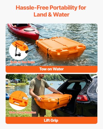 Image of VEVOR Floating Cooler 40 QT Floating Ice Chest with Wheels & Tow Rope, Premium LLDPE Amphibious Beverage Cooler for Water & Land, Stable Cruising on Lake, River, Seashore, Beach, Kayak