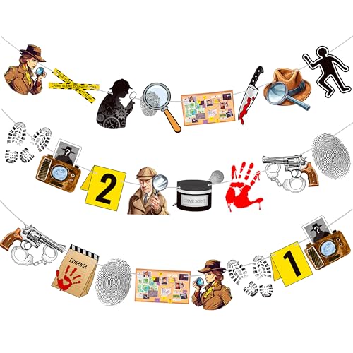 Image of 2pcs Detective Party Banners Detective Birthday Party Decorations Detective Theme Banners for Top Secret Spy Mystery Theme Party Baby Shower Supplies