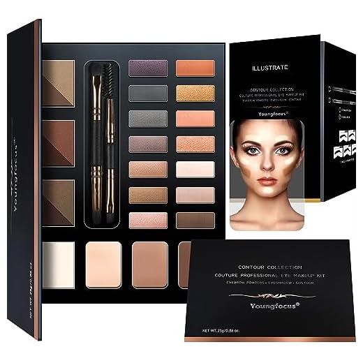 Youngfocus Eye Makeup Contour Kit Palette Set, 6 Waterproof Eyebrow Powders, 5 Eyebrow Stencils, 14 High Coloration Eyeshadow, 3 Contour Powders, 2 Spoolie/Brush Duo, Eye Brow Wax - Best Gift
