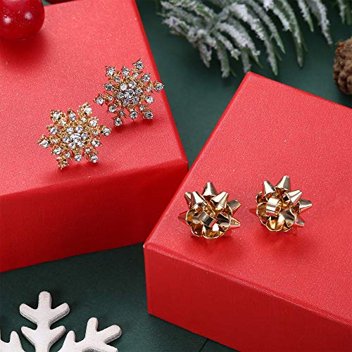 Cassieca 6Pairs Christmas Stud Earrings Set For Women Cute Christmas Tree Snowflake Elk Bow Stainless Steel Post Earring Jewelry Gifts Silver Gold Tone #TOP6