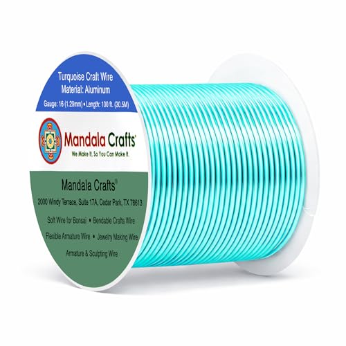 Image of Mandala Crafts 16 Gauge Turquoise Anodized Aluminum Craft Wire, 100 FT | Colored, Flexible, Bendable, for Bonsai, Armature, Sculpting, Wire Wrapping, Jewelry Making, Weather & Tarnish Resistant