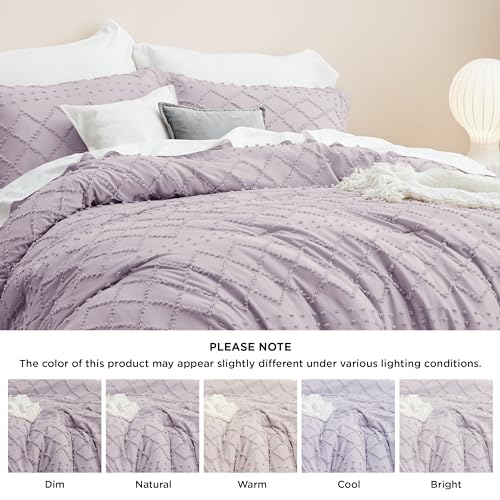 Image of Bedsure Queen Comforter Set - Lavender Comforter, Boho Tufted Distressed Vintage Bedding for Kids, 3 Pieces Farmhouse-Style Bed Set for All Seasons, Fluffy Soft Bedding with 2 Pillow Shams