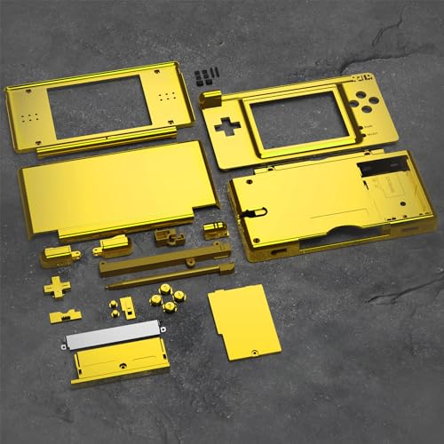 Image of eXtremeRate Chrome Gold Replacement Full Housing Shell for Nintendo DS Lite, Custom Handheld Console Case Cover with Buttons, Screen Lens for Nintendo DS Lite NDSL - Console NOT Included