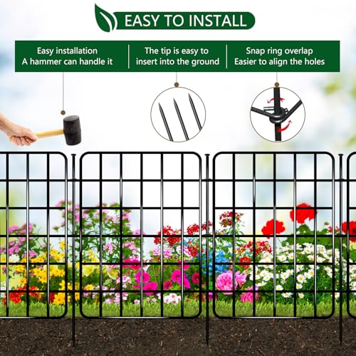 Image of 30ft x 17in Garden Fence Animal Barrier, 28 Panels No Dig Fence Border, Rustproof Metal Decorative Garden Fence with Ground Stake, Flower Bed Edging Border for Dog, Rabbit, Outdoor Yard Patio Decor