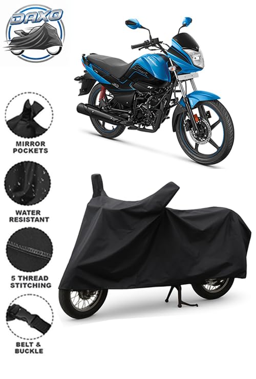 Image of DAXO Waterproof Bike Cover for Hero Splendor Ismart 110 | All Weather Protection from Rain, Dust, UV Rays & Scratches with Mirror Pockets & Buckle Belt | Splendor Ismart 110 Bike Cover