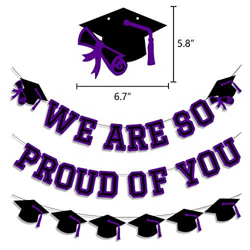 Image of We Are So Proud Of You Banner Graduation Party Decorations Congrats Grad Cap Garlands Wall Sign Purple