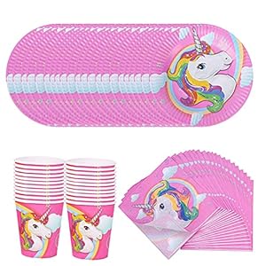 Amycute 60-delige regenboog-eenhoorn-feestaccessoireset met borden, bekers, servetten voor kinderen, verjaardagscadeau…