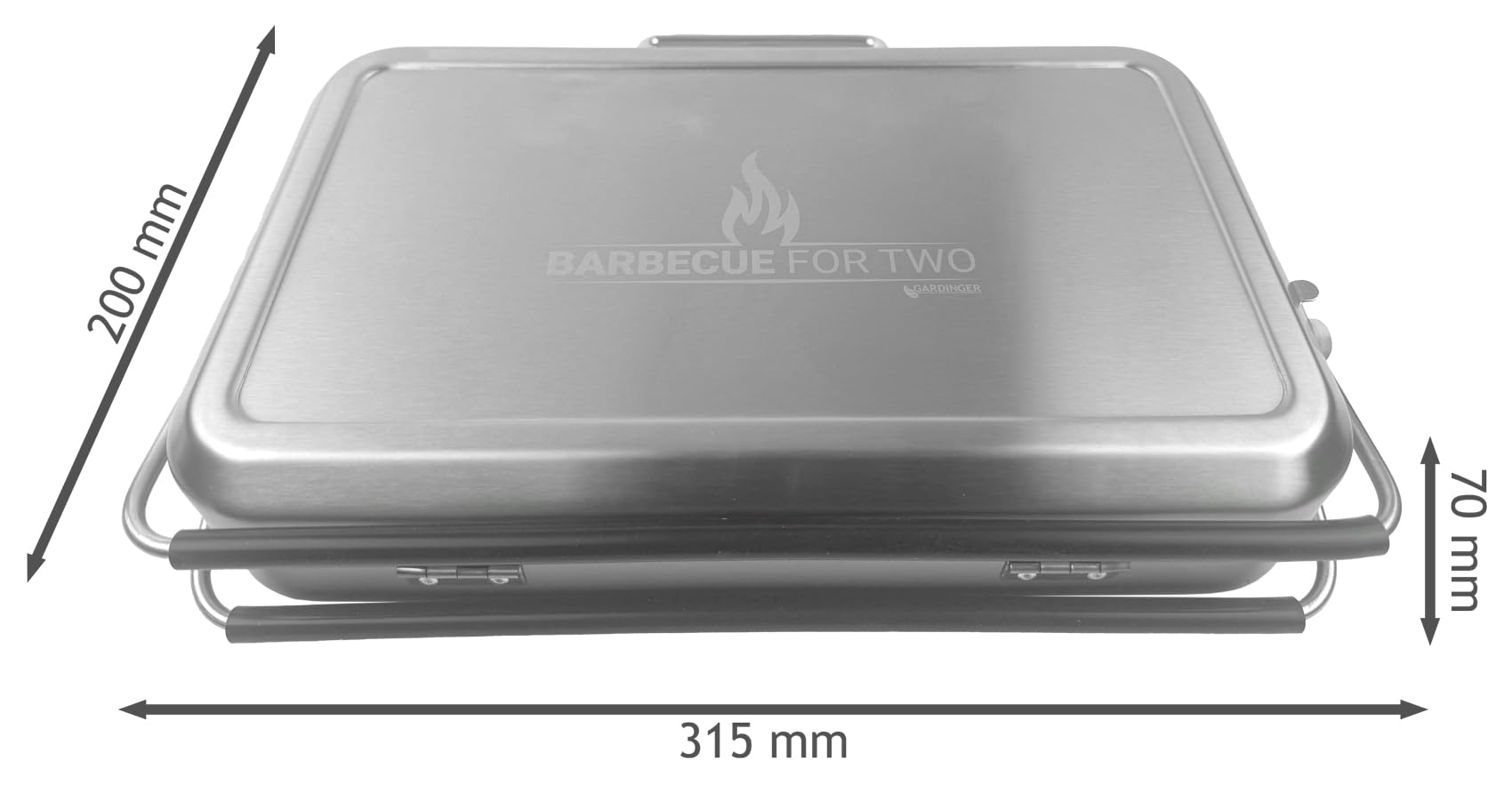 GARDINGER BBQ 42 mobiler Koffergrill aus Edelstahl für Gaskartuschen Holzkohle | Klappbarer Camping-Grill für Picknick Outdoor mit Grillzange | 31x20x7 cm