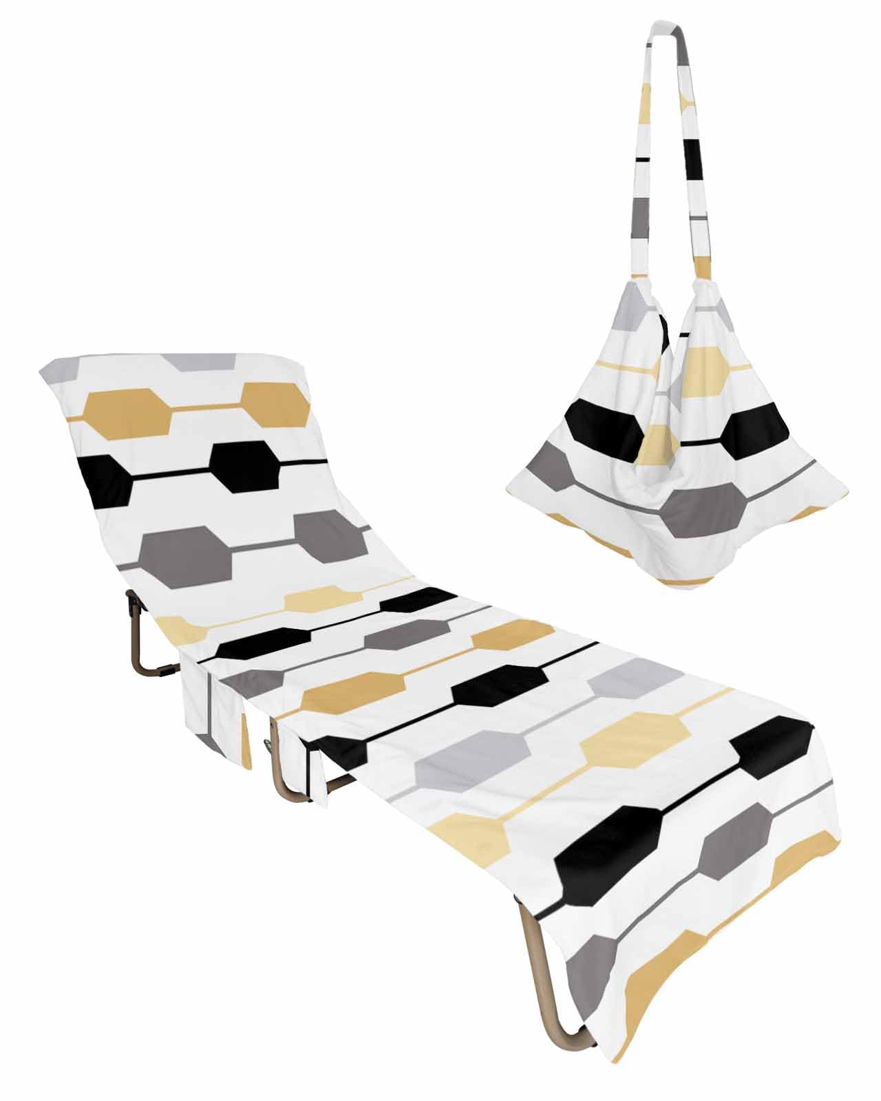 Brown Black Grey Beach Lounge Chair Towel Cover, Soft Chaise Lounge Towel with Side Pockets Patio Pool Chairs Cover for Beach/Pool Sunbathing 29x85 Contemporary Geometric Abstract