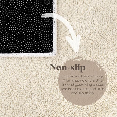 TT Home Teppich Wohnzimmer Kurzflor Anti-Rutsch Rückseite Einfarbiges Design Waschbar, Farbe: Creme, Größe:140x200 cm