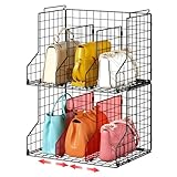 Sonyabecca Purse Organizer for Closet,2-Pack Adjustable&Stackable Handbag Storage Dividers for Open Cabinets,Wire Storage Baskets for Purses/Handbags/Clutches-Black