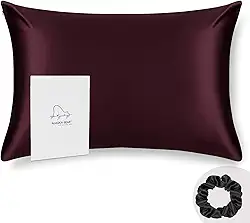 ALASKA BEAR King Silk Fronha e Scrunchie Conjunto de Fronhas para Acne, Cílios e Extensões (1 pacote, Vermelho Borgonha)