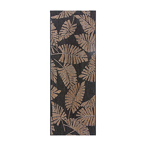 Gertmenian Indoor/Outdoor Kona Coast by Reyn Spooner Runner Rug - 2x6 Runner, Stain & UV Resistant, Ideal for Deck, Patio, Poolside Rooms - Palmtree Leaf, Black Brown, 46687