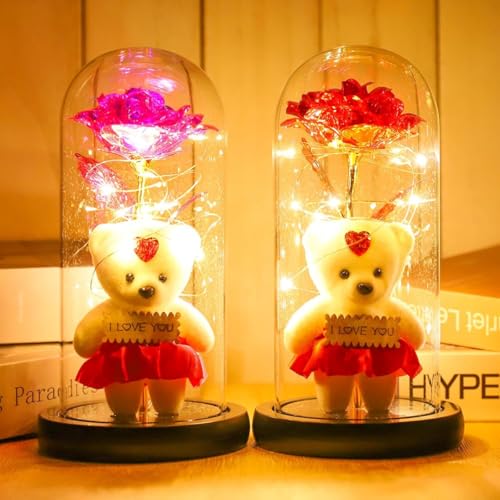 Wishpitara Store LED Rose in Glass Dome with Teddy - Image 3