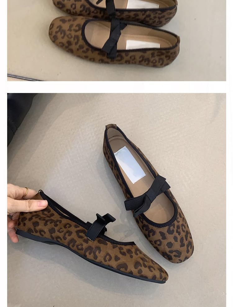 Women's Fashionable Leopard Print Mary Jane Ballet Flats, Casual Comfortable Breathable Square Toe Flat Shoes, Lightweight Comfortable Comfy Fashion Trendy Y2K Shoes for Daily Wear, Girl4