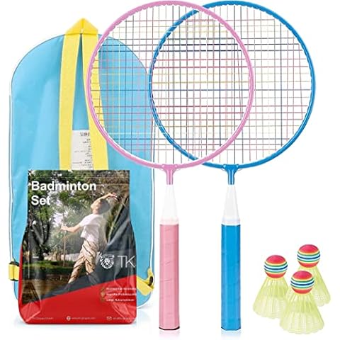 TK Gruppe Timo Klingler Badminton Kinder Federball Schläger Set inkl. 3x Federbälle Badmintonbälle für Training & Wettkampf Cover