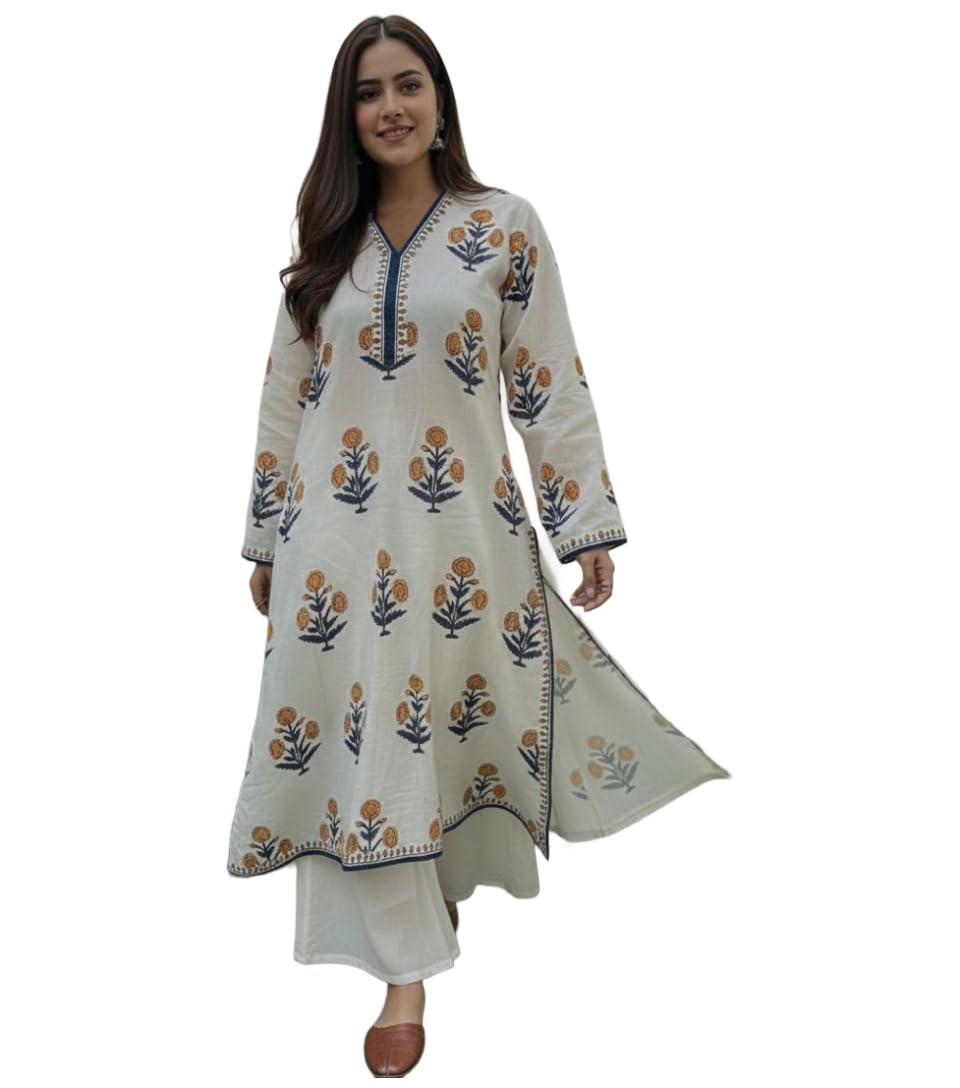 Women’s Viscose Blend Printed Straight Kurta with Palazzo | Ethnic Kurta Pant Set | Floral Casual Wear Suit | Festive Office Wear Traditional Outfit for Women-image-36