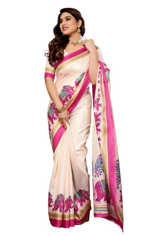 KjsWomen's Khaadhi Cotton Blended Kalamkari Printed Saree | Beautiful Blend of Tradition and Style | Printed Saree with Running Blouse | Wgaja P