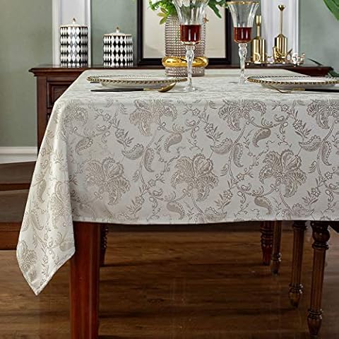 Jacquard Tablecloth Floral Pattern Polyester Table Cloth Spill Proof Wrinkle Resistant Table Cover for Kitchen Dining Parties Tabletop(Rectangle /Oblong, 52" x 70" (4-6 Seats),Platinum) Cover