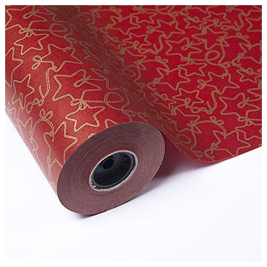 PAKOT Bobina Papel de Regalo Navideño - Rollo Grande 70CM X 100M - Diseño de Navidad con Estrellas en Color Oro