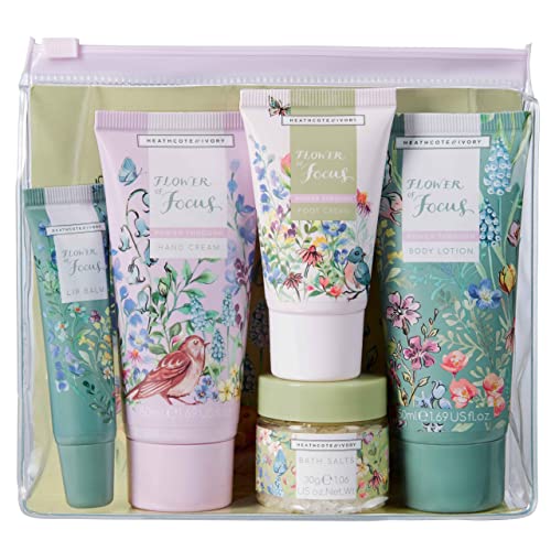 Heathcote & Ivory Hand Cream, Body Lotion 50ml, Foot Cream 30ml, Bath Salts 30g, Lip Balm 10ml, Shea Butter, Essential Oils