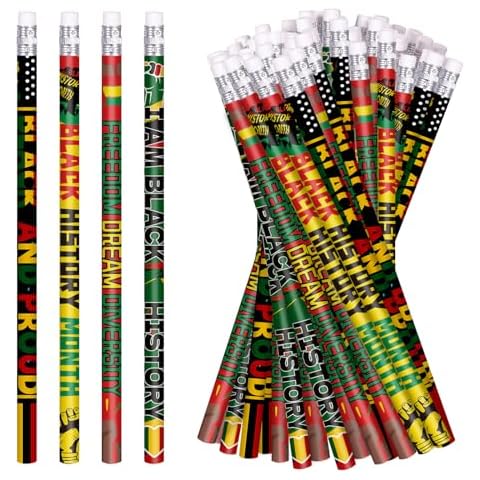emzrivo Black History Month Pencils Wood Pencils with Eraser Colors of Diversity Pencils Wood Pencils for Black History Month Party Supplies, 4 Style (48) Cover