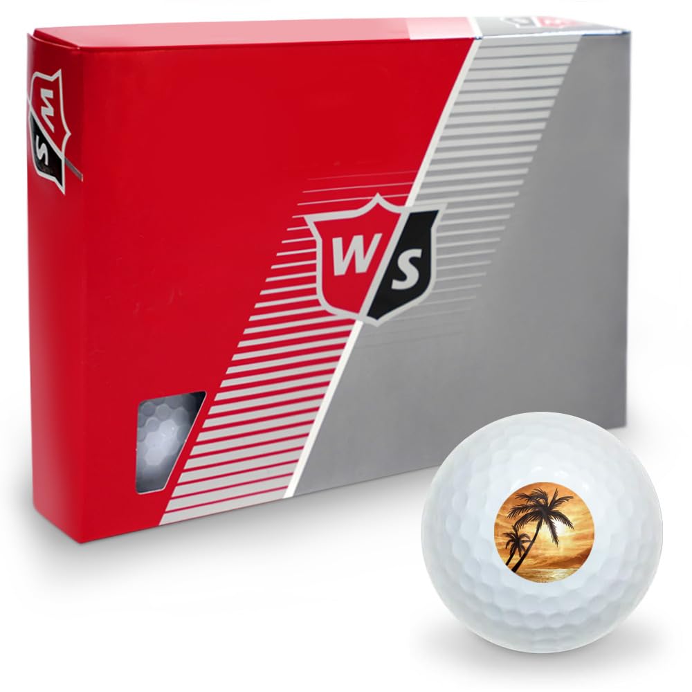 Sunset on Tropical Beach with Palm Trees Hawaii Orange Wilson Golf Balls 12 Pack, Regulation Size Full Color Premium Golf Balls