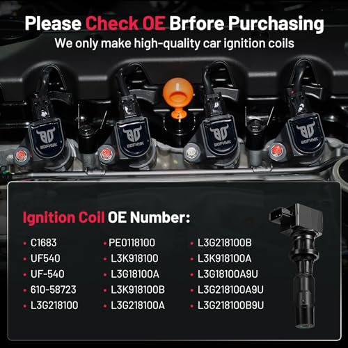 Image of BDFHYK Ignition Coil Pack UF540 Set of 4 Compatible with Mazda 2006-2015 MX-5 Miata, 2006-2013 3, 2006-2013 6, 2007-2012 CX-7 2.0L 2.3L 2.5L L4 Replacement for L3G18100A L3G218100