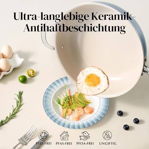 Redchef Schmorpfanne 28cm Keramik Antihaft mit Deckel Induktion, Blau – Ansicht 2