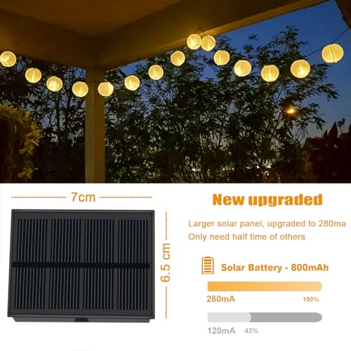 Bowfar Solar Lichterkette Lampions Außen, 6M 30 LED Laternen 800mAh Solar Lichterkette Aussen mit Upgrade Solarpanel, 8 Modi Lampions Außen Wetterfest für Garten Balkon Terrasse Hochzeit, Warmweiß