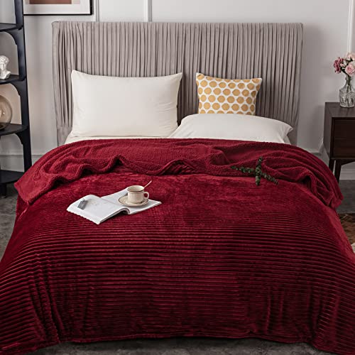 Daysu Striped Fleece Blanket, Soft Cozy Reversible Flannel Sherpa Throw Blanket For Couch, Thick Warm Fluffy Fuzzy Plush Large Queen Size Blanket For Bed, 1 Pack, 86" X 94", Red #TOP23
