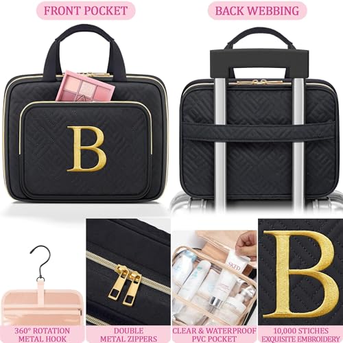 Gifts for Women - Initial Toiletry Bag & Makeup Bag Hanging Travel Organizer Bag Cosmetic Bag with Embroidery Letter Personalized Birthday Christmas Gift for Mom Sister Teacher Her Wife Friend Auntie - Image 5