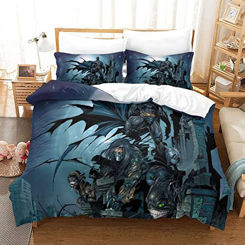 Funda de edredón de Batman Funda de edredón Juego de Ropa de Cama de 3 Piezas Funda de edredón de póster de película Funda de edredón Transpirable de Microfibra King Size (220x240cm)